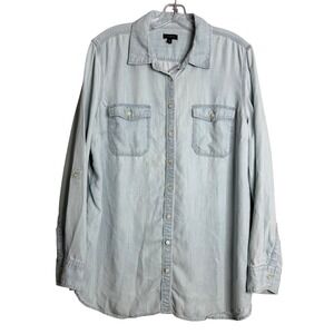 Talbots Chambray Button Up Shirt Womens XL‎ Blue Light Wash Preppy Beach Lyocell